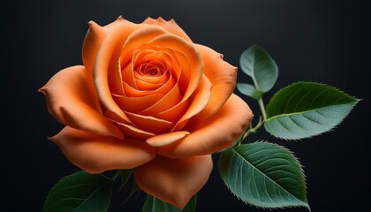 vibrant orange rose artwork showcases delicate petal and fresh green leaf