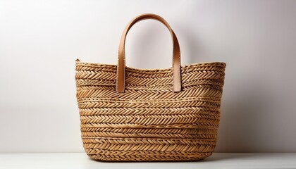 woven bag on a white background showcasing its intricate pattern and natural texture perfect for summer outings market shopping or adding a touch of rustic charm