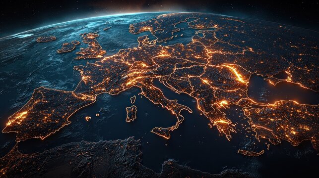 Earth globe view of Europe at night