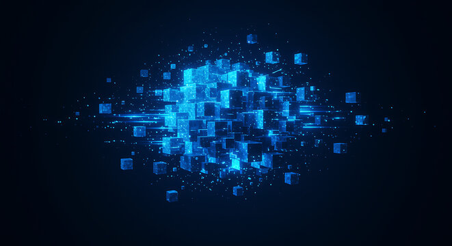 Dynamic abstract visualization of data points forming a futuristic digital network