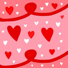 Cute valentine background with red and white hearts