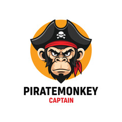Angry Pirate Monkey Captain Character Vector Illustration; Fierce Primate Mascot Design Concept Graphic