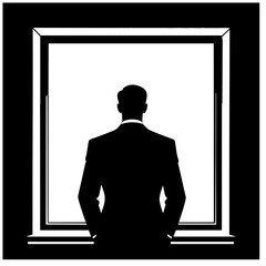 Man in Suit Looking Out Window Silhouette, Businessman Back View in Office