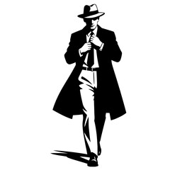 Man in Fedora and Trench Coat Walking Forward