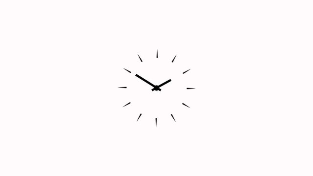 Abstract clock spinning, watch animation on white background. Clock icon flat style. 12 hours clock dial loop, twenty-four hours time lapse animation