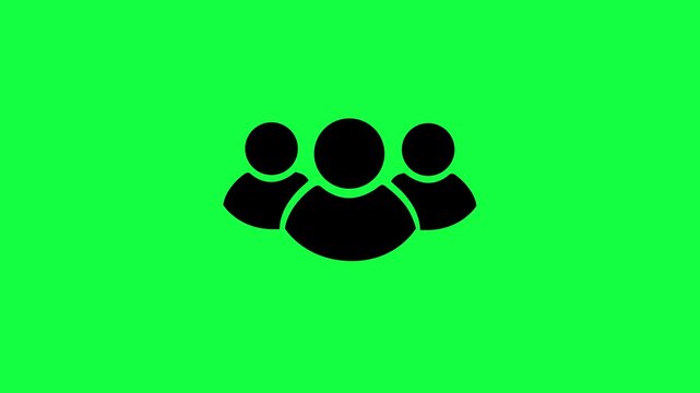 Abstract black group people user icon animated on green background. 3 contact icon with man icon loop animation