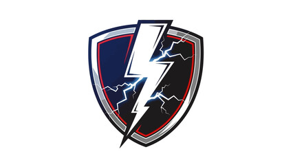 Dynamic lightning bolt shield emblem with electric cracks. © Sayang