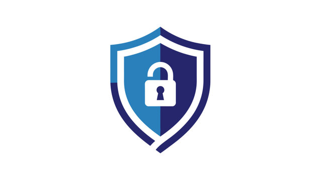 Data security shield with unlocked padlock icon representing cyber protection.