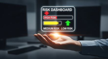 Risk dashboard interface on a person's hand