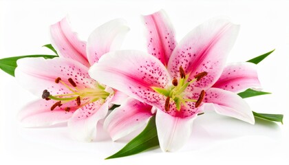  Blooming pink oriental lily branch over white - Floral composition.isolated on withe background © Djabbour