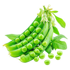Fresh Bright Green Peas in Pod Cluster isolated on a transparent background