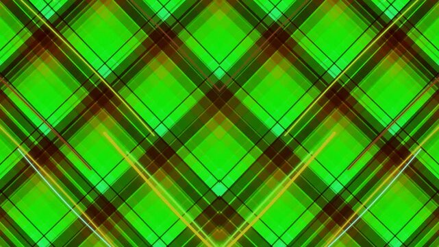 A vibrant green and brown plaid pattern in a seamless video design