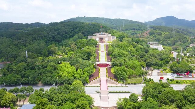 Memorial Hall Aerial View with Mountain Landscape