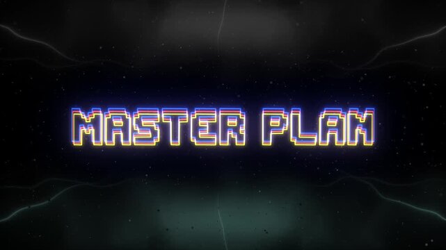 Master Plan Neon text with retro background
