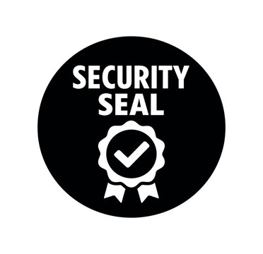 Flat vector badge SECURITY SEAL simple white seal stamp with checkmark