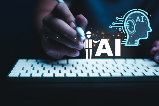 AI disruption Concept,AI replace human employees, illustrating automation companies are starting to manage human work alongside robots to reduce cost and more productivity