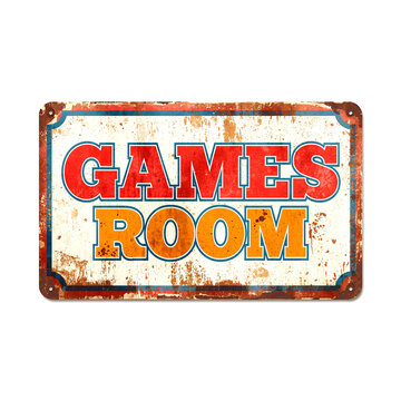 Retro games room sign isolated on white