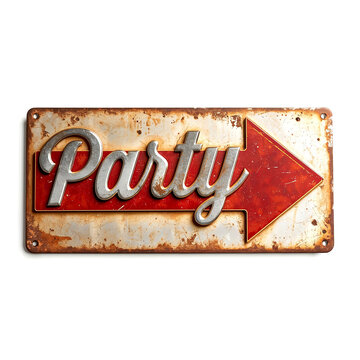 Party arrow direction sign isolated on white
