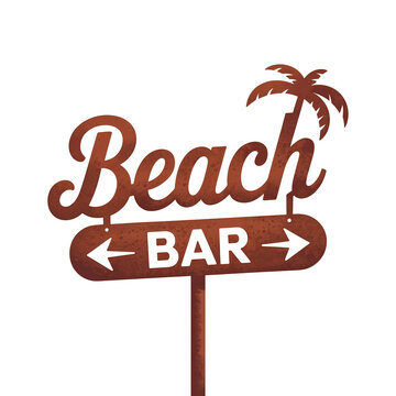 Beach bar sign with two arrows isolated on white