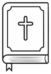 Stylized Holy Bible Illustration with Cross Symbol in Black and White Simple Design