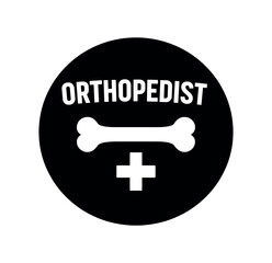 Obraz premium Flat vector badge ORTHOPEDIST simple white bone with medical cross