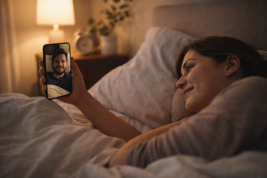 Long distance relationship video call between couple