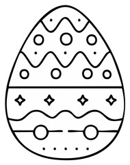 Easter egg outline with graphic pattern for coloring activity or decorative design element for spring holiday celebration