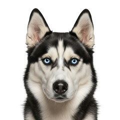Obraz premium Black and White Husky Face Close Up Studio Shot On Isolated Transparent Background