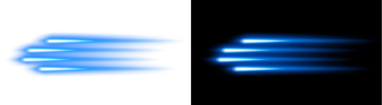 PNG image of&nbsp;Vivid four horizontal bright blue neon light streaks accelerating rapidly across a dark void on transparent background