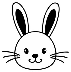 Fototapeta premium Minimalist black and white illustration of a bunny rabbit head with long ears and whiskers, cartoon animal