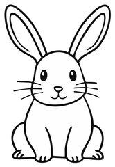 Fototapeta premium Simple cartoon outline of a cute bunny rabbit sitting upright with long ears