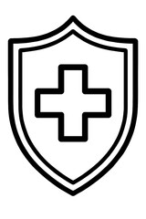 Fototapeta premium Medical Cross Shield Icon Vector - Healthcare Protection Symbol for Hospitals, First Aid Kits, and Patient Security. Minimalist Outline Graphic for Medicine, Pharmacy, and Health Insurance Branding.