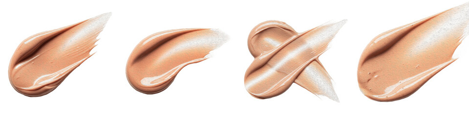 Premium Foundation Cream Swatches, Liquid Concealer and BB Cream Texture Set, Professional Skin Tone Makeup Smears Isolated on White Background PNG