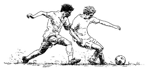 Artistic hand drawn illustration of professional soccer players running toward the ball © Celestynka