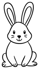 Obraz premium Simple Outline Drawing of a Cute Rabbit with Big Ears Sitting and Smiling