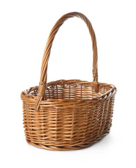 One empty wicker basket isolated on white