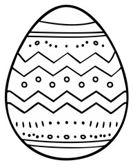 Decorative Easter egg with chevron and dot patterns in black and white outline for coloring
