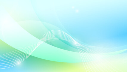Abstract blue and green background with smooth flowing wave lines and light sparkles, modern technology and business concept