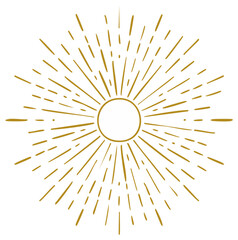 Obraz premium Golden Sunburst Radiating Light Beams Around a Central Empty Circle Abstract Celebration Design Element