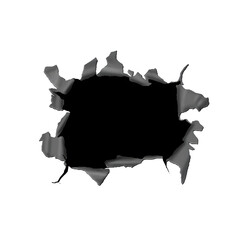 Black Torn Paper Rip Hole Effect on Transparent Background Graphic Design Element