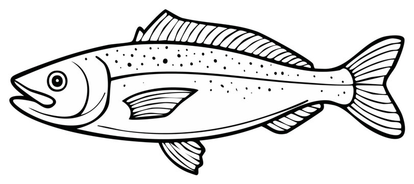 Cartoon line art drawing of a fish