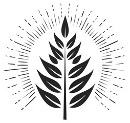 Fototapeta premium Stylized Wheat Stalk Silhouette with Sunburst Rays