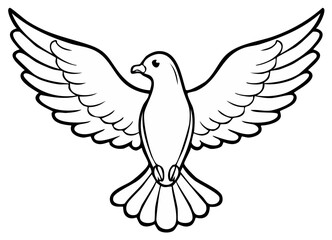 Obraz premium Line art illustration of a white dove with outstretched wings in flight, symbolizing peace and freedom
