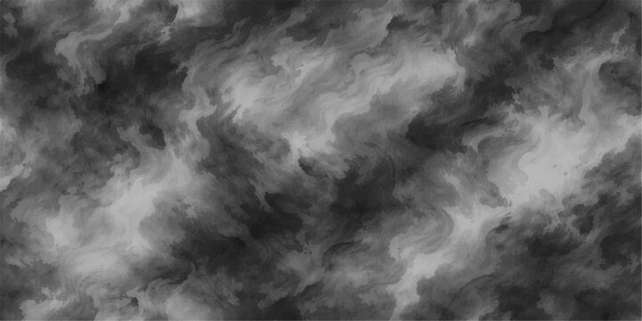 An abstract texture of swirling black and white smoke blends into a dark stormy sky where thick clouds and fog create a dramatic nature backdrop of motion and light