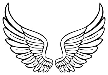 Elegant black outline symmetrical wings vector illustration. Stylized mythical bird or angel feather design concept.
