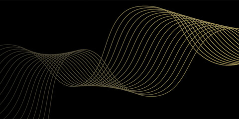 Gold abstract wave background. Luxury glitter glitter swirl pattern. Vector illustration of gold curve lines isolated on black. Elegant modern fashion design elements.
