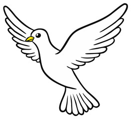 Obraz premium Graceful White Dove Bird Flying with Open Wings Isolated Simple Line Art