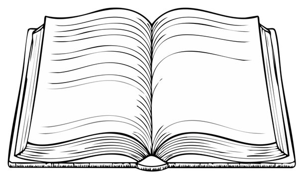 Simple Line Art Illustration of an Open Book with Blank Pages for Education