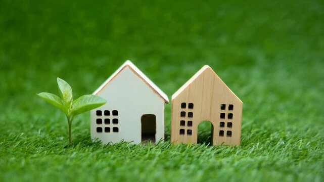 Eco friendly house with green environmental background.