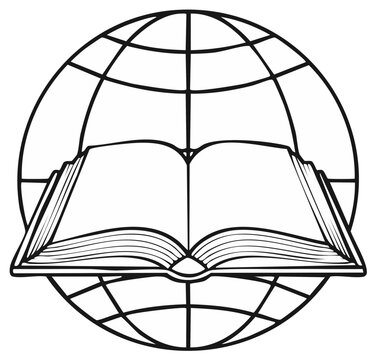 World Knowledge Symbol an Open Book on a Wireframe Globe